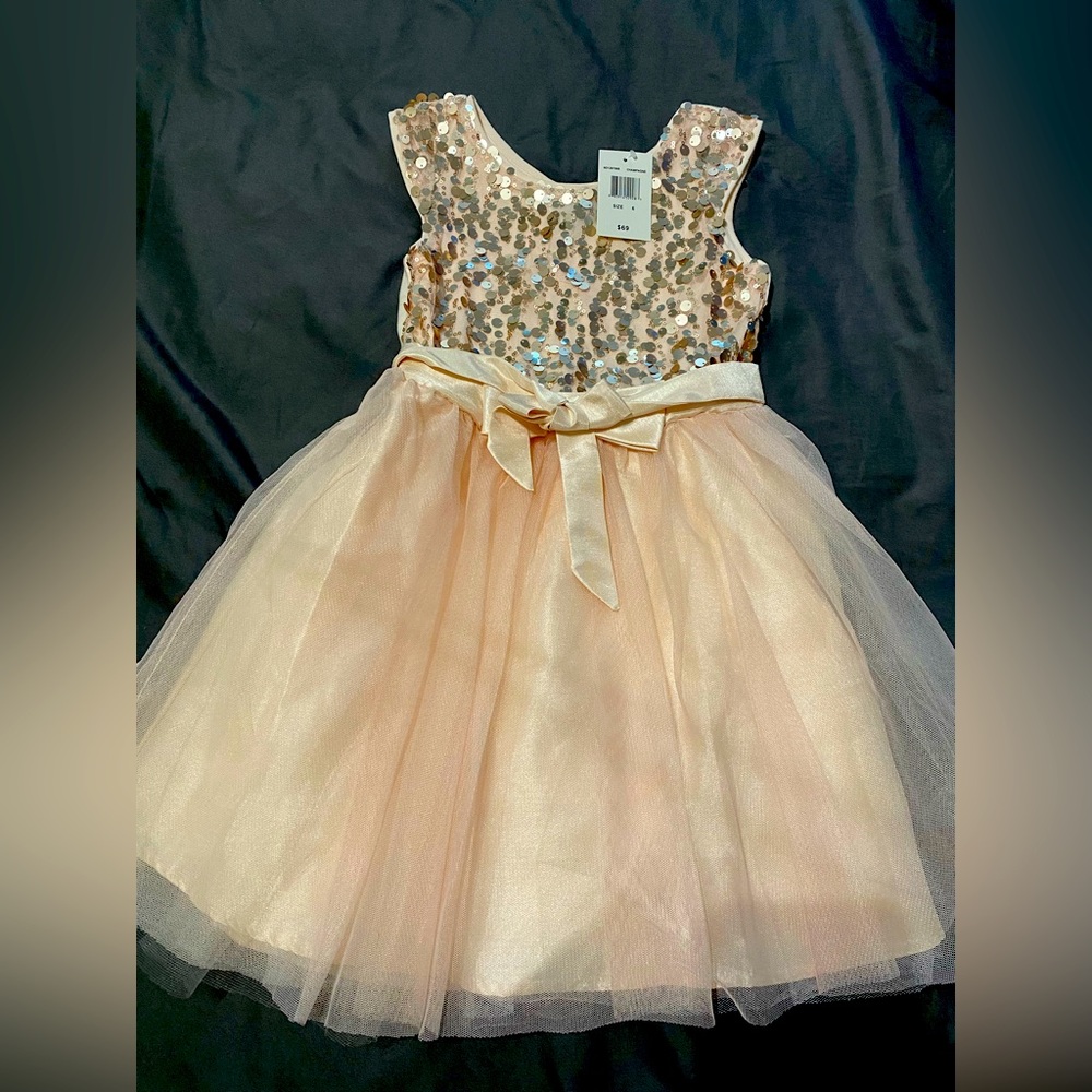Champagne Sequin Formal Girls Dress Size 6 NWT
